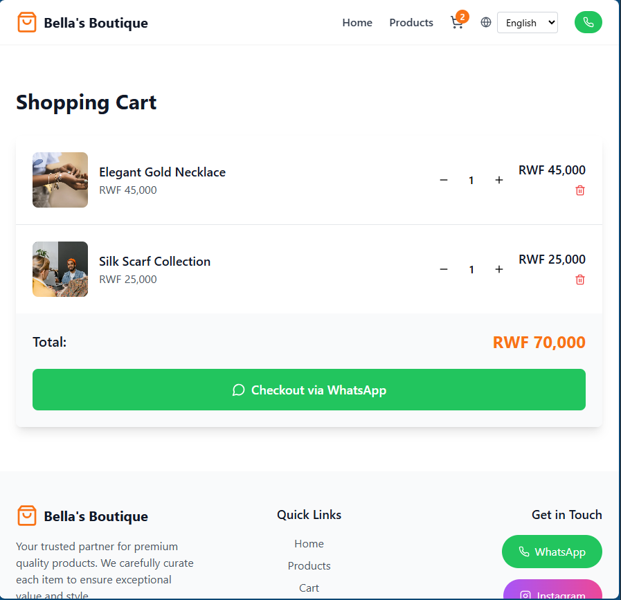 WhatsApp checkout redirect example